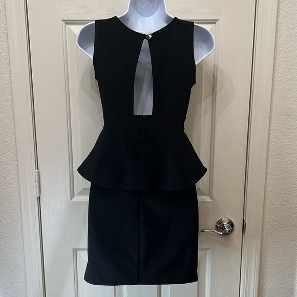 Chocolate USA Black Dress Shirt Sleeve Peplum Skirt Mini Cut Out Zipper Back - Picture 5 of 10